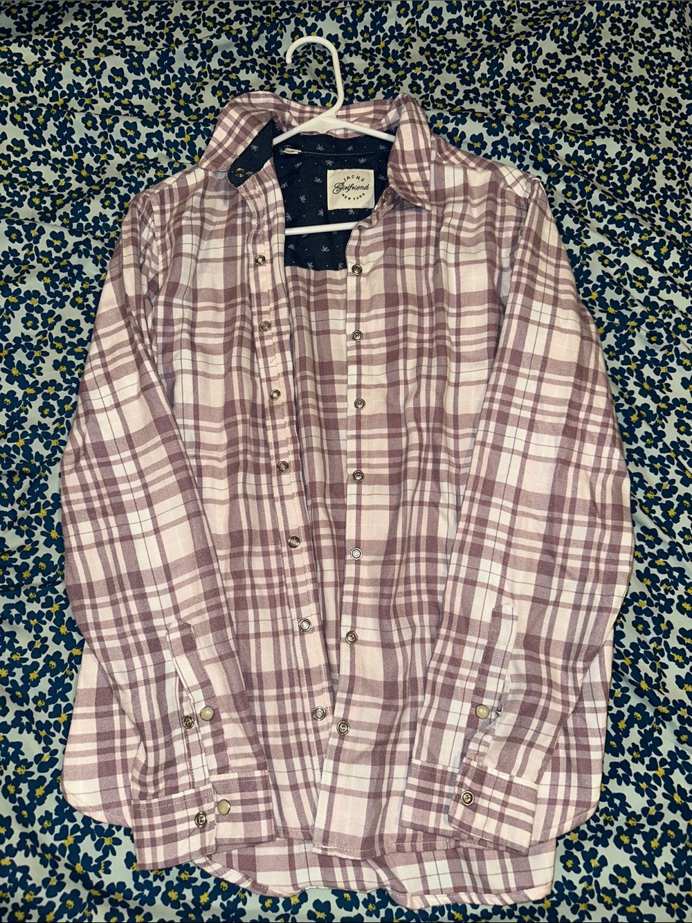 JACHS Girlfriend Mauve and White Plaid Button-Down Shirt